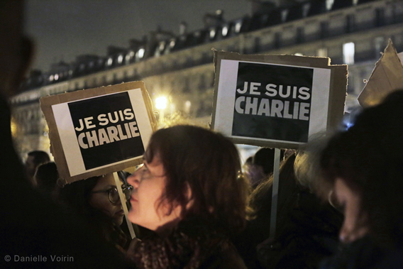 Protests tonight in Paris, Place de la Republique. Photo by Danielle Voirin for Planet Waves.