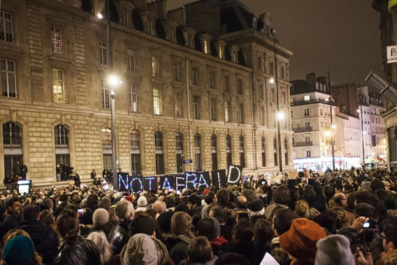 Protest at Place de la Republique, Paris, earlier this evening. Photo by Danielle Voirin.