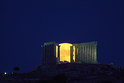 Full Moon Rising at Sounion, Greece, June 2010. Photo by Anthony Ayiomamitis.