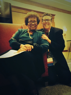 Dr. Joycelyn Elders with Good Vibrations Executive Vice President, Jackie Rednour-Bruckman, at Catalyst Con West 2013, where she applauded and endorsed International Masturbation Month efforts. Photo courtesy of Good Vibrations.