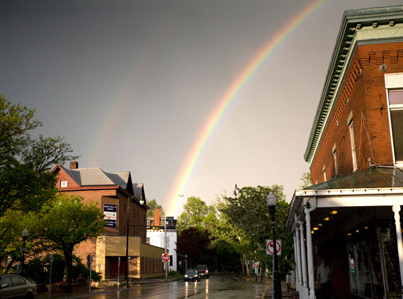 Double rainbow over uptown Kingston, NY.