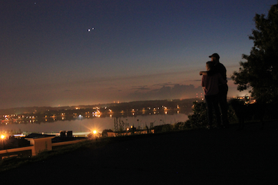 Viewing the Venus-Jupiter conjunction over Back Cove, Portland, Maine, on July 1, 2015. Photo by Amanda Painter. 