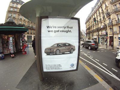 One of the 600-plus “ad takeovers” the activist-artist collective Brandalism has posted throughout Paris this week; art by Barnbrook.