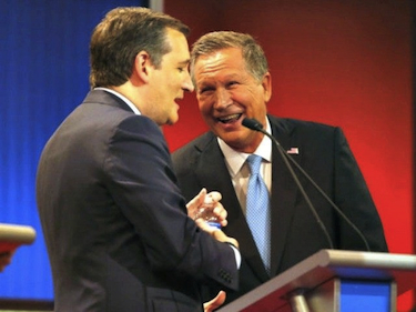 Ted Cruz (left) and John Kasich: not exactly bosom buddies, and yet... Photo by Paul Sancya