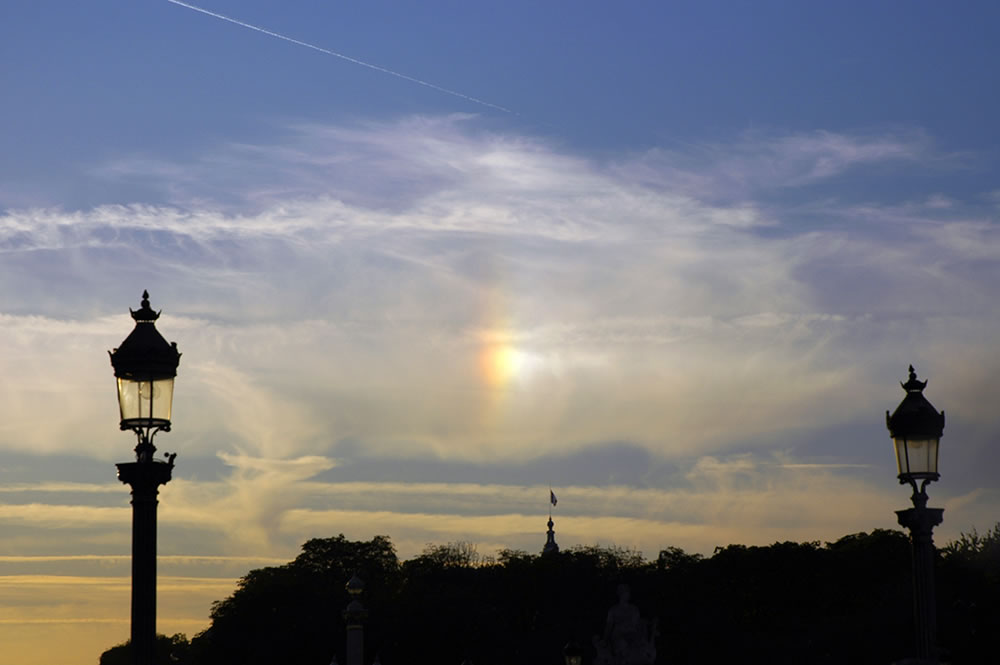 Cloud iridescence over Place de la Concorde, Paris.