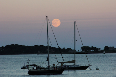 The Capricorn Full Moon rising over Casco Bay, Portland, Maine, on July 19 2016. Photo by Amanda Painter.