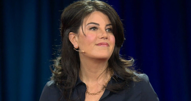 Monica Lewinsky, delivering her 2015 TED talk. 