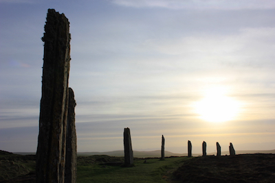 The Ring of Brodgar, Neolithic standing stones thought to have been erected between 2500 BC and 2000 BC, in Orkney, Scotland. Photo by Amanda Painter. 