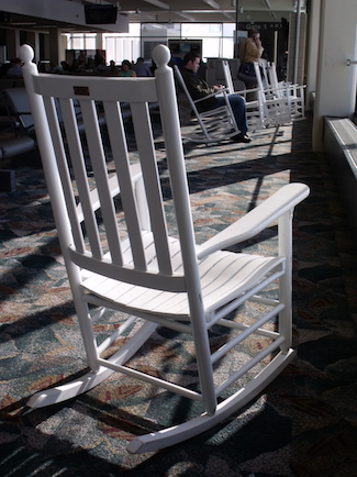Rocking chairs at the Portland International Jetport, Portland, Maine. Photo by Amanda Painter. 