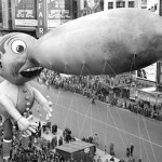 A giant Pinocchio balloon above the Macy's Thanksgiving Day parade in Manhattan, probably during the 1930s. Photo by Walter Kelleher / NY Daily News Archive.