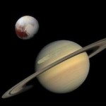 Images of Pluto and Saturn combined (not to scale); photos by NASA.