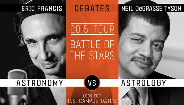 Official promotional poster for the Eric Francis-Neil Tyson debate series.